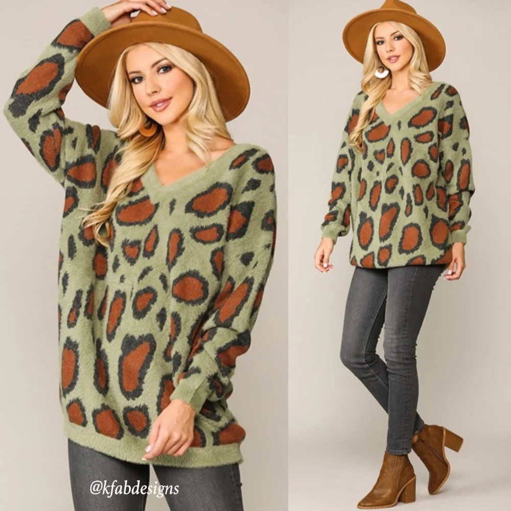 LAST 2! The Softest V Neck So Soft Animal Print Sweater with V Back! - Picture 3 of 6
